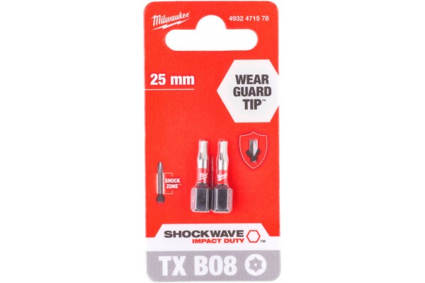 Біта Milwaukee Shockwave TX BO8 "25 мм, 2 шт (4932471578) Біта Milwaukee Shockwave TX BO8 "25 мм, 2 шт (4932471578)
