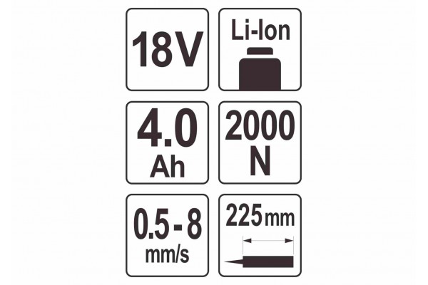 Пістолет для клеїв і герметиків акумуляторний YATO Li-Ion 18 В 4 Агод для тюбів 225 мм 0.5-8 мм/с