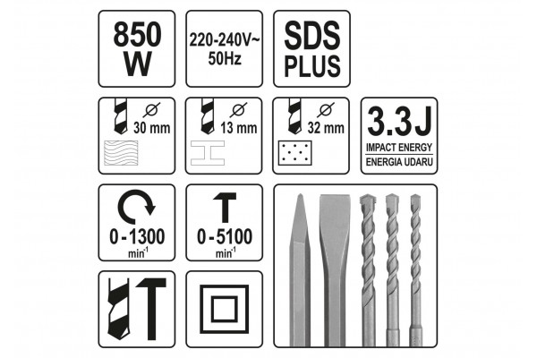 Перфоратор мережевий SDS+ YATO 850 Вт