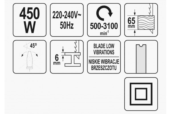 Лобзик з низькою відбацією мережевий YATO 450 Вт 500-3100 об/хв 6/65 мм