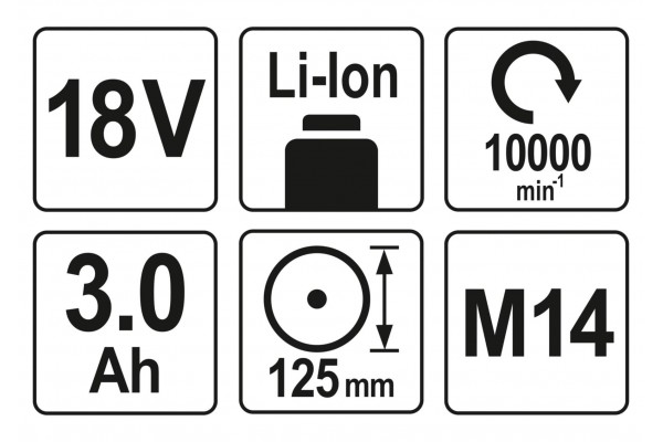 Шліфмашина кутова акумуляторна YATO Li-Ion 18 В 3 АГод