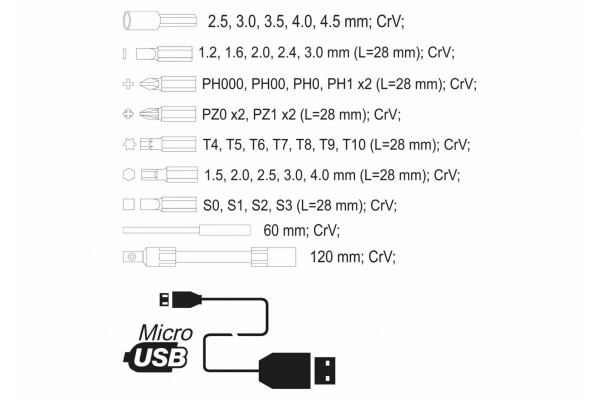 Викрутка акумуляторна з набором біт YATO Li-Ion 3.6В 450 мАгод LED-підсвітка HEX-1/4" 39 шт + кейс