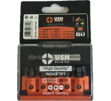 Набір насадок викруткових Industry USH: 1/4", PH1, 2xPH2, PZ1, 2xPZ2, SL4.5-6.5 магніт тримач, 12ел.