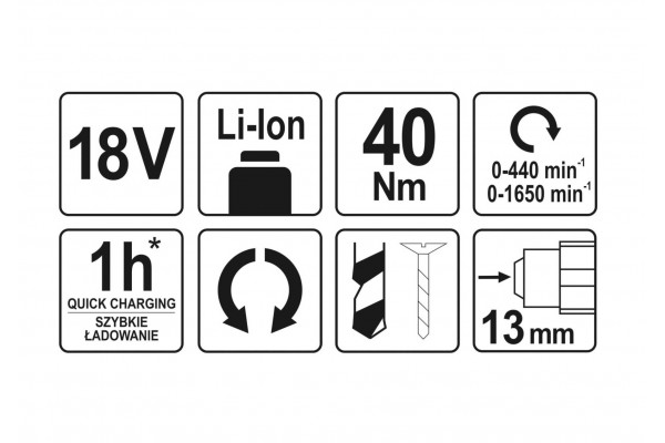 Шуруповерт-дриль акумуляторний YATO 18 В 42 Нм (без акумулятора і зарядного пристрою)