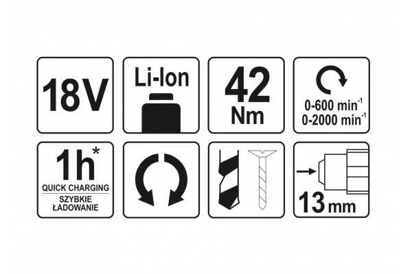 Шуруповерт-дриль безщітковий акумуляторний YATO Li-Ion 18 В 42 Нм (без акумулятора і зарядного пристрою)