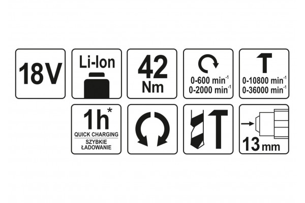 Шуруповерт-дриль ударний безщітковий акумуляторний YATO Li-Ion 18 В 42 Нм (без акумулятора і зарядного пристрою)