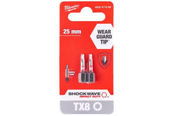 Біта Milwaukee Shockwave TX8 "25 мм, 2 шт (4932471568) Біта Milwaukee Shockwave TX8 "25 мм, 2 шт (4932471568)