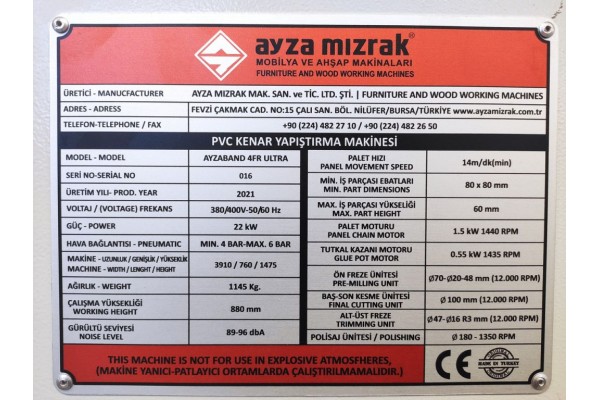 Кромкооблицювальний верстат Ayza Mizrak Ayzaband 4FR ULTRA Кромкооблицювальний верстат Ayza Mizrak Ayzaband 4FR ULTRA
