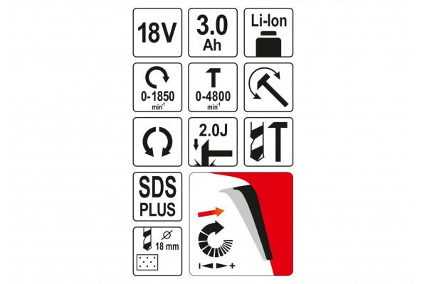 Перфоратор акумуляторний SDS+ YATO Li-Ion 18 В 3 Агод