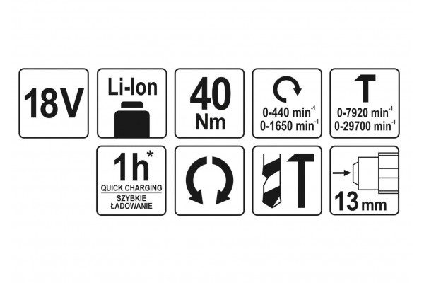 Шуруповерт-дриль ударний акумуляторний YATO 18 В 40 Нм (без акумулятора і зарядного пристрою)