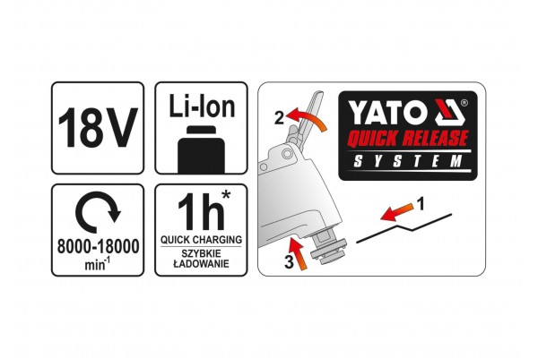 Багатофункційний інструмент акумуляторний YATO Li-Ion 18 В 18000 об/хв (без акумулятора і зарядного пристрою) Багатофункційний інструмент акумуляторний YATO Li-Ion 18 В 18000 об/хв (без акумулятора і зарядного пристрою)