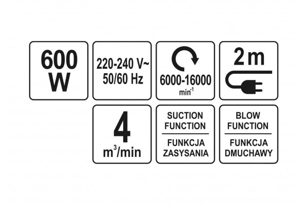 Порохотяг мережевий YATO 600 Вт 4 м³/хв + 2 насадки