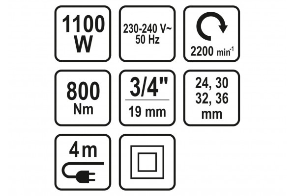 Гайковерт ударний мережевий STHOR 3/4" 1100 Вт 800 Нм + насадки 24, 30, 32, 36 мм