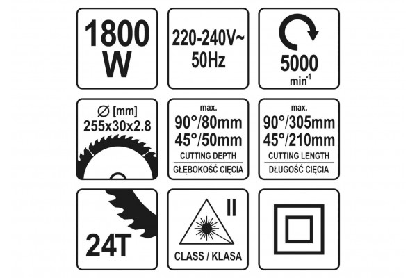 Пила торцьовальна з лазером YATO 1.8 кВт диск 255 x 30 мм