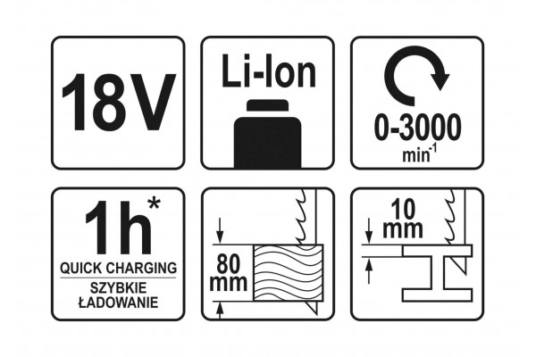 Пила шабельна акумуляторна YATO Li-Ion 18 В (без акумулятора і зарядного пристрою)