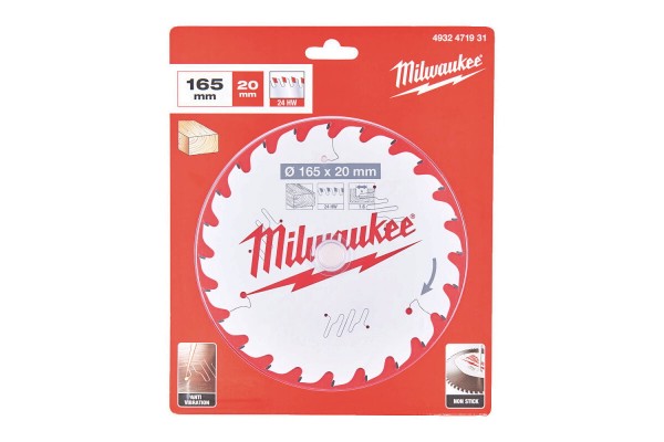 Диск пиляльний PFTE THIN KERF MILWAUKEE, діаметр 165х20х1,6мм, 24 зуб.