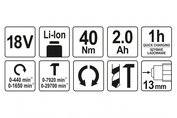 Шуруповерт-дриль ударний акумуляторний YATO Li-Ion 18 В 2 Агод 40 Нм