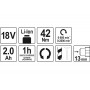 Шуруповерт-дриль безщітковий акумуляторний YATO Li-Ion 18 В 2 Агод 42 Нм