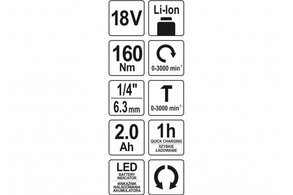 Шуруповерт ударний акумуляторний YATO Li-Ion 18 В 2 Агод 160 Нм