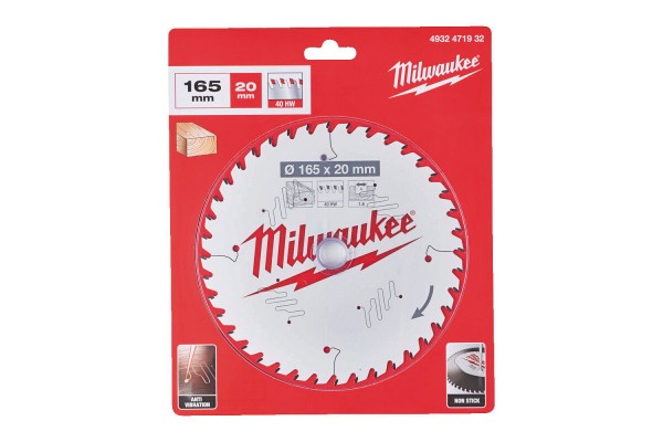 Диск пиляльний PFTE THIN KERF MILWAUKEE, діаметр 165х20х1,6мм, 40 зуб.