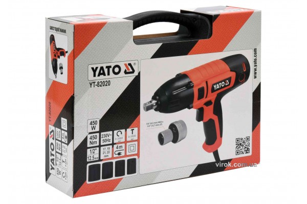Гайковерт ударний мережевий YATO 1/2" 450 Вт 450 Нм 3300 об/хв + 4 головки і кейс Гайковерт ударний мережевий YATO 1/2" 450 Вт 450 Нм 3300 об/хв + 4 головки і кейс