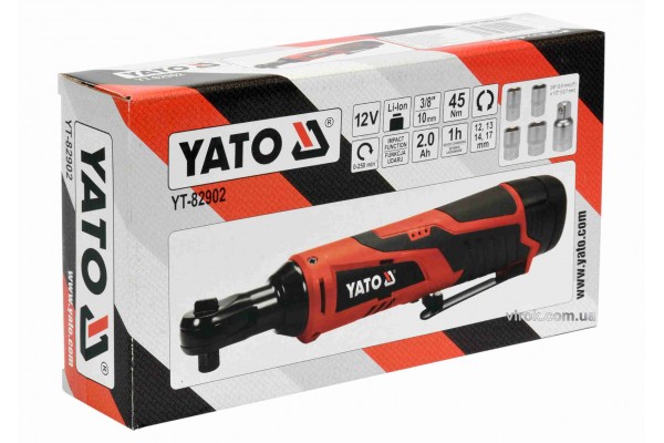 Тріщатка ударна акумуляторна YATO Li-Ion 12 В 2 Агод 3/8" 45 Нм + 4 торцеві головки