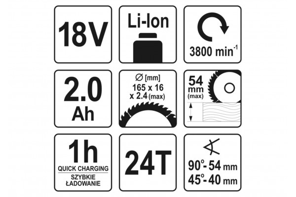 Пила дискова акумуляторна YATO Li-Ion 18 В 2 Агод диск 165 мм