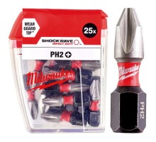 Біта SHOCKWAVE MILWAUKEE, PH2, 25мм, (25шт)