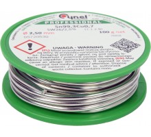 Припій без свинцю CYNEL, Ø2,5 мм, Sn99,3-Cu0,7 дротяний на котушці з флюсом 100 г