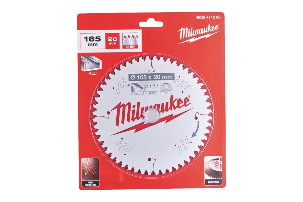 Диск пиляльний Alu PFTE MILWAUKEE, діам.165х20х2,2мм, 52 зуб.