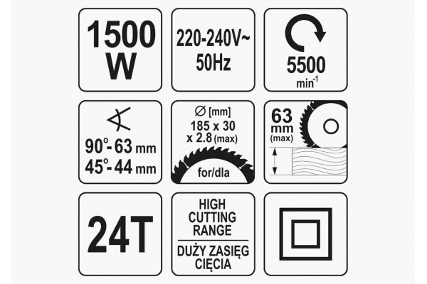 Пила дискова мережева YATO 1500 Вт диск 185 x 20 мм
