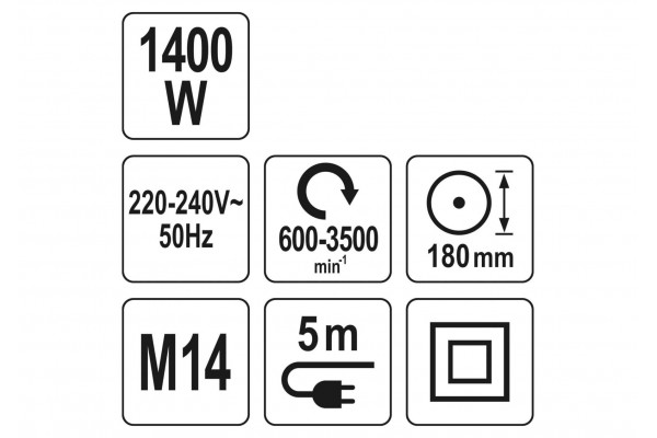 Полірувальна машина YATO 1400 Вт Ø180 мм 600-3500 об/хв М14